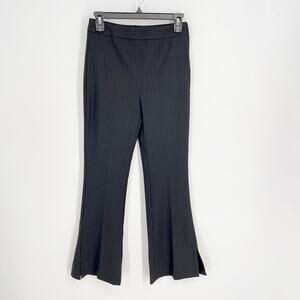 MNG Suit Pinstripe Flare Leg Pants NEW Womens Sz 2 Black Hi Rise Split Hem Suit